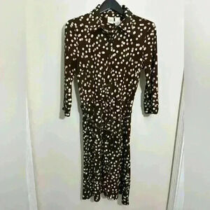 Emma James Polka Dot Maxi Dress Women's Brown Button Down Long Sleeve Size M